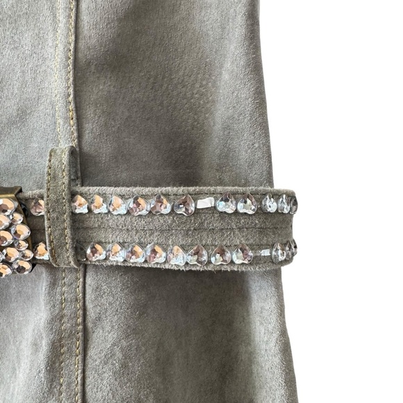 Vintage Wilsons Leather Suede Leather Mini Dress Size SM Green 90s Biker Bodycon - Picture 8 of 16